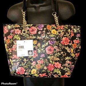 Ann Klein Purse Chain Shopper, floral w/ black